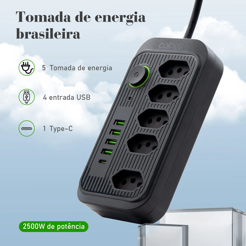 Estação de Carregamento USB + Tomadas EU/BR