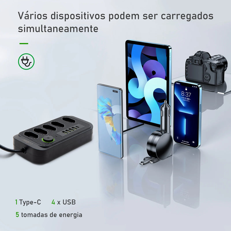 Estação de Carregamento USB + Tomadas EU/BR