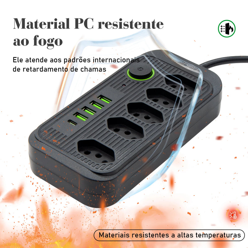 Estação de Carregamento USB + Tomadas EU/BR