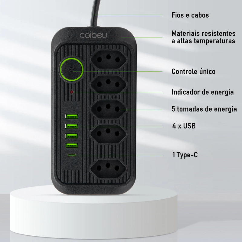 Estação de Carregamento USB + Tomadas EU/BR