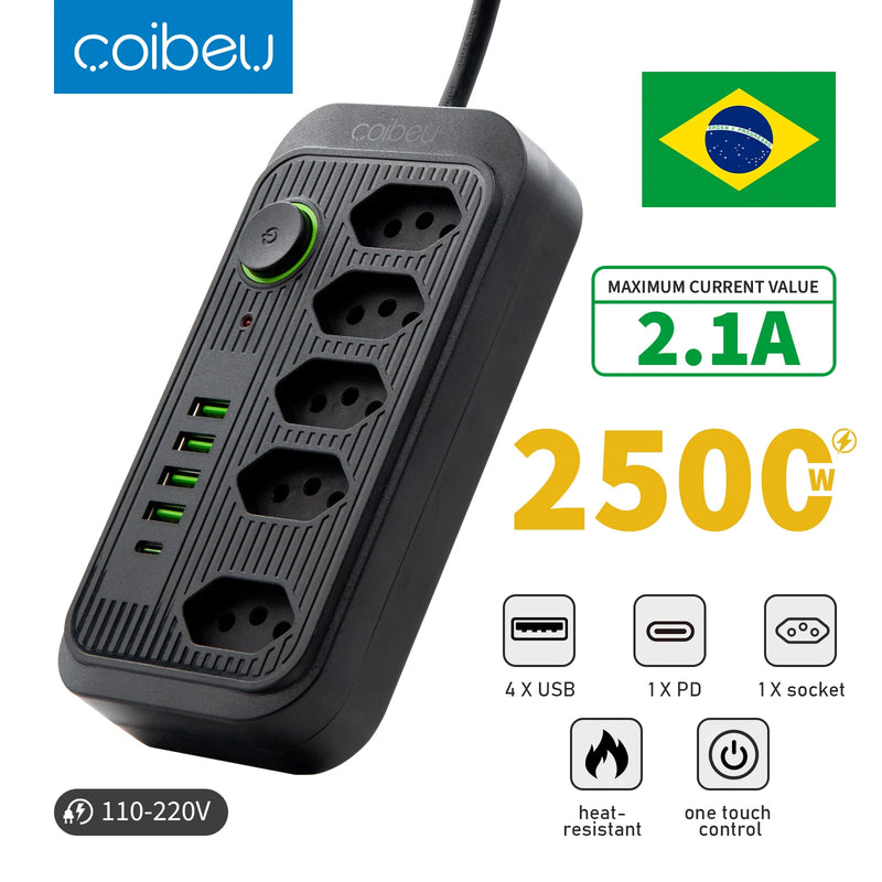 Estação de Carregamento USB + Tomadas EU/BR