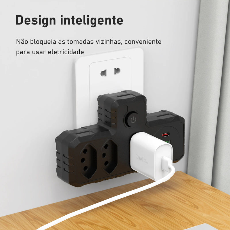 Estação de Carregamento USB + Tomadas EU/BR