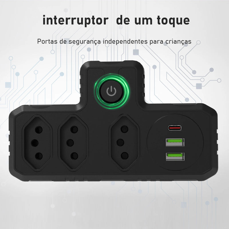 Estação de Carregamento USB + Tomadas EU/BR